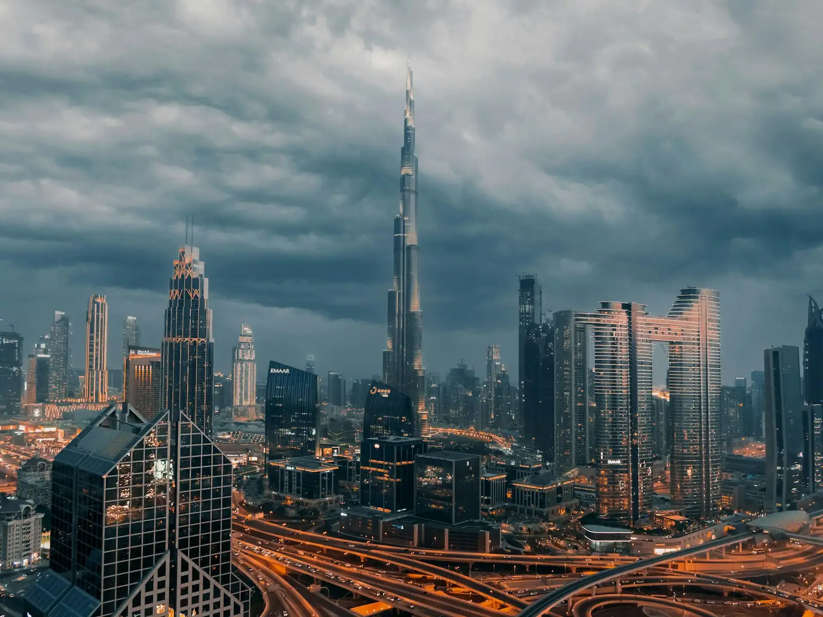 Dubai skyline under storm cloud, the city where ROXAY Trading is based